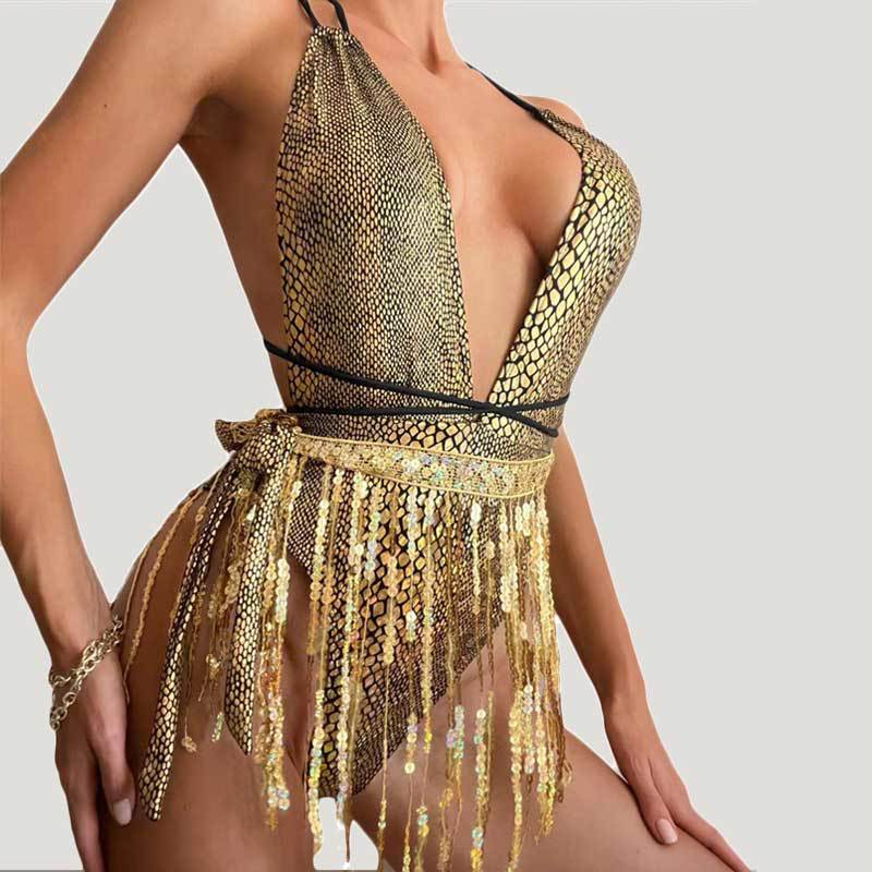 Wholesale Deep V swimsuit ins style tassel one-piece swimsuit